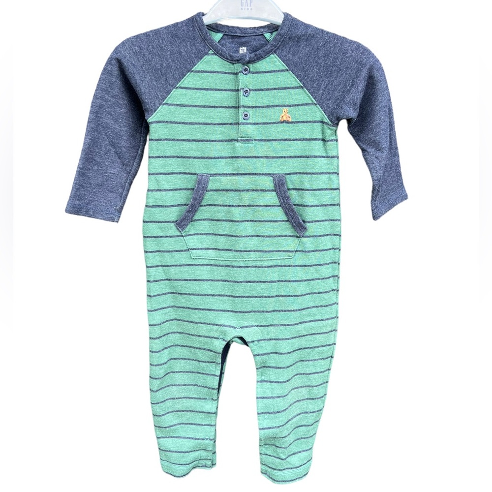 BABY GAP Stripe Henley Bodysuit One Piece Mysterious Green Size 18-24
